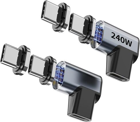 240W 90 Degree Magnetic USB C Adapter with 4 Connector Tips USB-C Adapter, Magnetic USB C Extender, USB4 40Gbps 8K 60Hz Compatible with Thunderbolt 3/4 MacBook Pro/Air 1adapters, 2 Plugs in Kuwait