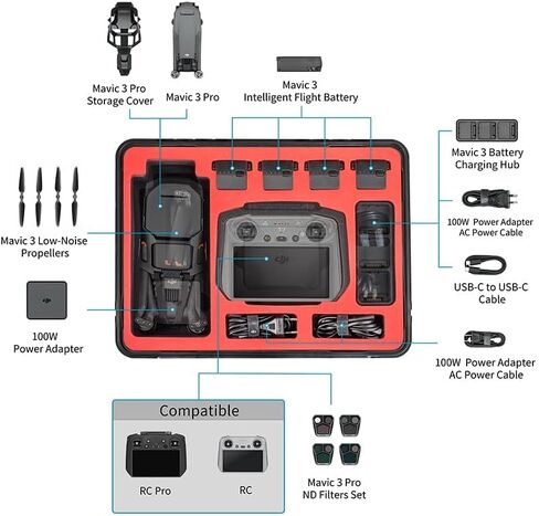 حافظة صلبة مقاومة للماء/حقيبة حمل لطائرة DJI Mavic 3 Pro Drone، حقيبة تخزين جهاز إرسال DJI RC/RC Pro، ملحقات Mavic 3 Pro (متوافقة مع جهاز إرسال DJI RC/RC Pro) in Kuwait