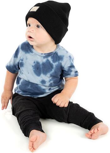 Funky Junque Kids Beanie Toddler Classic Knit Warm Soft Winter Hat with Suede Patch in Saudi Arabia