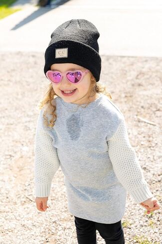 Funky Junque Kids Beanie Toddler Classic Knit Warm Soft Winter Hat with Suede Patch in Saudi Arabia
