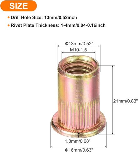 uxcell 25Pcs Rivet Nuts Flat Head, M8-1.25 Carbon Steel Threaded Insert Nuts Knurled Body Zinc Plated Finish in Saudi Arabia