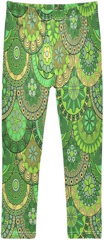 Lime Chequered Distorted Chessboard Girls Leggings Kids Yoga Pants Dance Active Tights 4T-10T in Saudi Arabia