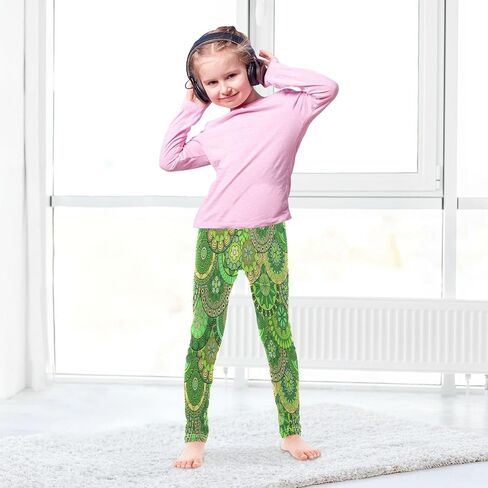 Lime Chequered Distorted Chessboard Girls Leggings Kids Yoga Pants Dance Active Tights 4T-10T in Saudi Arabia