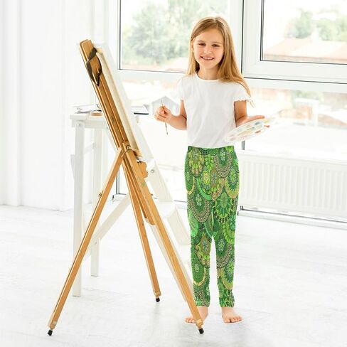 Lime Chequered Distorted Chessboard Girls Leggings Kids Yoga Pants Dance Active Tights 4T-10T in Saudi Arabia
