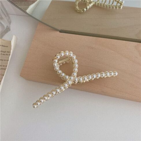 2 Pack Matte Gold Large Metal Hair Claw for Women with Pearls Non-Slip Hair Clips Thick Hair Threaded Gold Claw Clips Shining Strong Crab Claws Cross Hair Barrettes, Hair Clips, Clips and Barrettes in Saudi Arabia