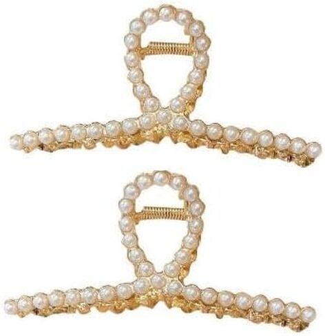 2 Pack Matte Gold Large Metal Hair Claw for Women with Pearls Non-Slip Hair Clips Thick Hair Threaded Gold Claw Clips Shining Strong Crab Claws Cross Hair Barrettes, Hair Clips, Clips and Barrettes in Saudi Arabia