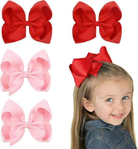 Hair Bows for Girls Alligator Clips Black White Grosgrain Ribbon Solid Color 4PCS Hair Accessories for Little Teen Toddler Girls Kids in Kuwait