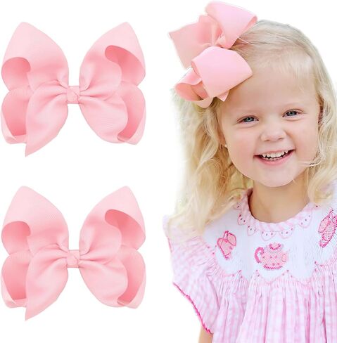 Hair Bows for Girls Alligator Clips Black White Grosgrain Ribbon Solid Color 4PCS Hair Accessories for Little Teen Toddler Girls Kids in Kuwait