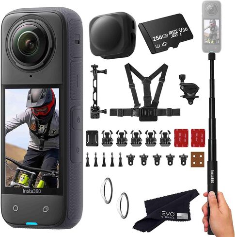 حزمة الدراجة Insta360 X4 - كاميرا أكشن 360 مقاومة للماء مع مستشعرات 1/2 بوصة 48 ميجابكسل، فيديو 8K 360 HDR، صورة 72 ميجابكسل 360، | تتضمن حزمة الدراجة، عصا سيلفي، غطاء عدسة (1 تيرابايت)، أسود in Kuwait