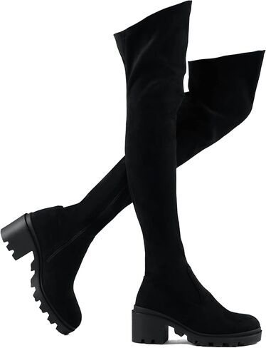 حذاء Shoe'N Tale من الجلد السويدي المطاطي بطول الفخذ وكعب مكتنز فوق الركبة (6، أسود) in Kuwait