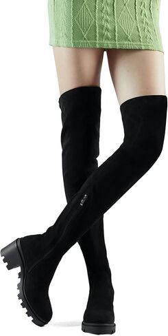 حذاء Shoe'N Tale من الجلد السويدي المطاطي بطول الفخذ وكعب مكتنز فوق الركبة (6، أسود) in Kuwait