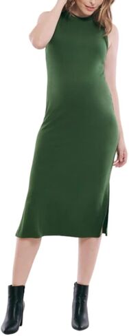 فستان حمل نسائي متوسط ​​الطول من نسيج مضلع بدون أكمام من Motherhood Maternity in Kuwait