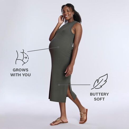 فستان حمل نسائي متوسط ​​الطول من نسيج مضلع بدون أكمام من Motherhood Maternity in Kuwait