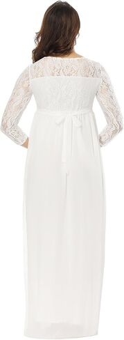 JustVH Maternity Casual Lace Chiffon Long Sleeves Empire Waist Long Maxi Dress with Belt for Baby Shower/Photoshoot in Saudi Arabia