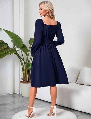 KOJOOIN Women's Maternity High Waist Dress Ruffle Long Sleeve Casual Fall Square Neck Flowy Midi Dress Baby Shower Photoshoot in Saudi Arabia