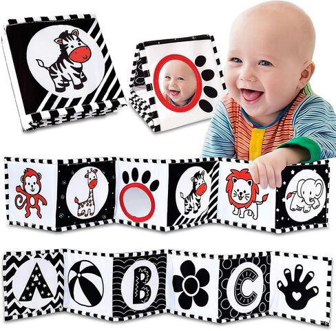 High Contrast Baby Toys For Newborn： Black And White Baby Toys Book 0-3 Months - Tummy Time Mirror For Infant 6 7 8 9 10 11 12 Months Developmental Toys Montessori Sensory Toys Baby Girls Boys Gift in Saudi Arabia