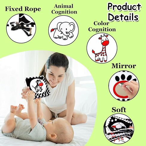 High Contrast Baby Toys For Newborn： Black And White Baby Toys Book 0-3 Months - Tummy Time Mirror For Infant 6 7 8 9 10 11 12 Months Developmental Toys Montessori Sensory Toys Baby Girls Boys Gift in Saudi Arabia