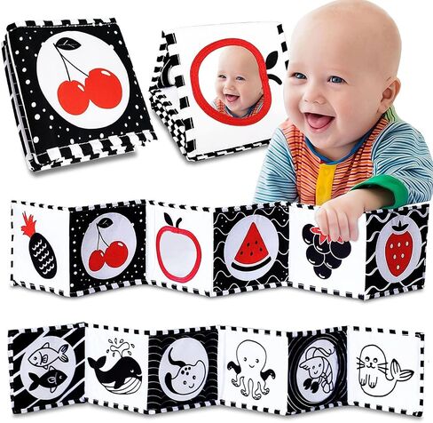 High Contrast Baby Toys For Newborn： Black And White Baby Toys Book 0-3 Months - Tummy Time Mirror For Infant 6 7 8 9 10 11 12 Months Developmental Toys Montessori Sensory Toys Baby Girls Boys Gift in Saudi Arabia