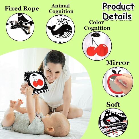 High Contrast Baby Toys For Newborn： Black And White Baby Toys Book 0-3 Months - Tummy Time Mirror For Infant 6 7 8 9 10 11 12 Months Developmental Toys Montessori Sensory Toys Baby Girls Boys Gift in Saudi Arabia