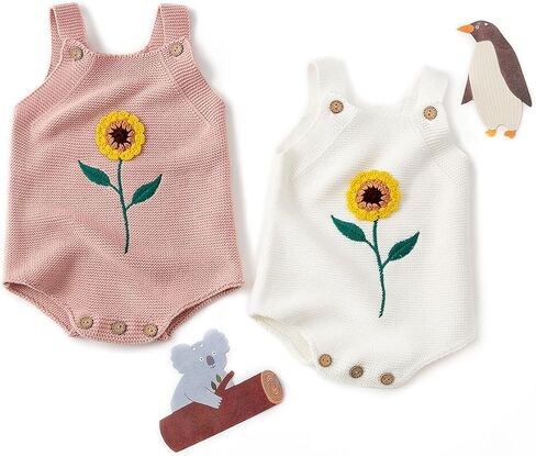 Simplee kids Baby Girls Sunflower Knit Rompers Knit Clothes for Newborn Baby Girls in Saudi Arabia