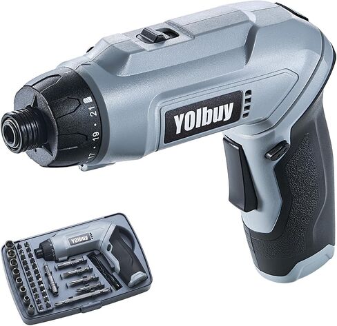 3.6V Rechargeable Electric Screwdriver, 21 Clutch Gears, 6.8Nm Max Torque, 2 Speed Gear, Max 650rpm, 2000mAh Battery, USB Type-C Charging, LED Light (Gray/with Tool Case) in Saudi Arabia