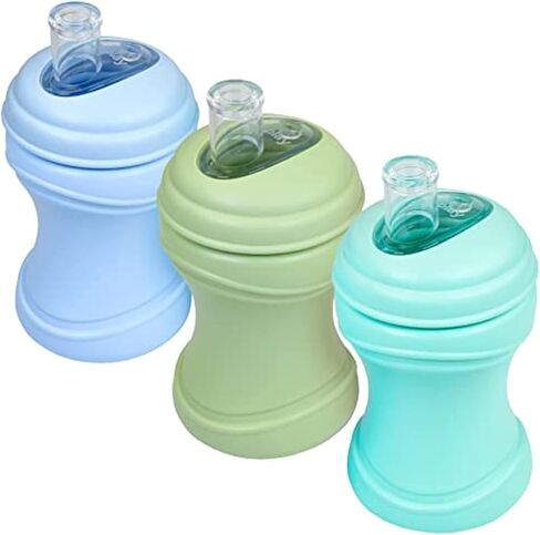 Re-Play 8oz Pack of 3 Transition Sippy Cups for Baby Toddler, Medical Grade Silicone Soft Spout & Travel Lid, Easy to Hold Hourglass Shape, Made in USA from Recycled Milk Jugs - Frosty Mint in Saudi Arabia