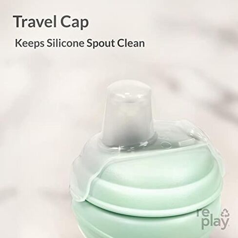 Re-Play 8oz Pack of 3 Transition Sippy Cups for Baby Toddler, Medical Grade Silicone Soft Spout & Travel Lid, Easy to Hold Hourglass Shape, Made in USA from Recycled Milk Jugs - Frosty Mint in Saudi Arabia