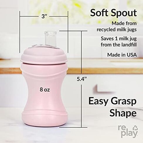 Re-Play 8oz Pack of 3 Transition Sippy Cups for Baby Toddler, Medical Grade Silicone Soft Spout & Travel Lid, Easy to Hold Hourglass Shape, Made in USA from Recycled Milk Jugs - Frosty Mint in Saudi Arabia