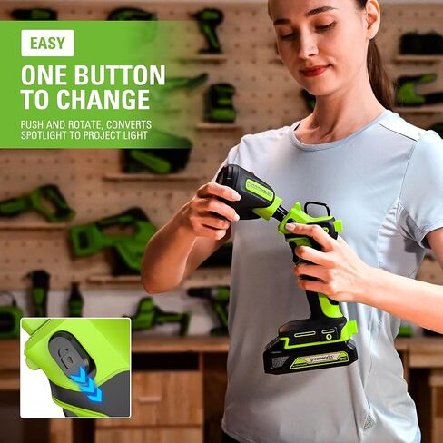 مصباح كشاف LED محمول بقوة 24 فولت من Greenworks مع مسافة 765 ياردة، مصباح عمل لاسلكي 3000 لومن مع بطارية 2 أمبير وشاحن in Kuwait