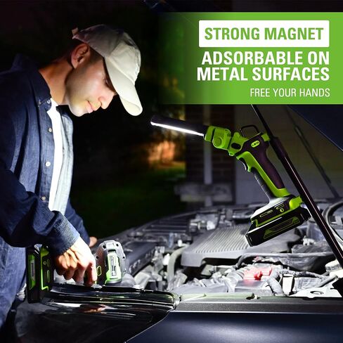 مصباح كشاف LED محمول بقوة 24 فولت من Greenworks مع مسافة 765 ياردة، مصباح عمل لاسلكي 3000 لومن مع بطارية 2 أمبير وشاحن in Kuwait