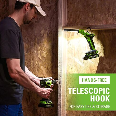 مصباح كشاف LED محمول بقوة 24 فولت من Greenworks مع مسافة 765 ياردة، مصباح عمل لاسلكي 3000 لومن مع بطارية 2 أمبير وشاحن in Kuwait