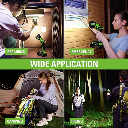 مصباح كشاف LED محمول بقوة 24 فولت من Greenworks مع مسافة 765 ياردة، مصباح عمل لاسلكي 3000 لومن مع بطارية 2 أمبير وشاحن in Kuwait