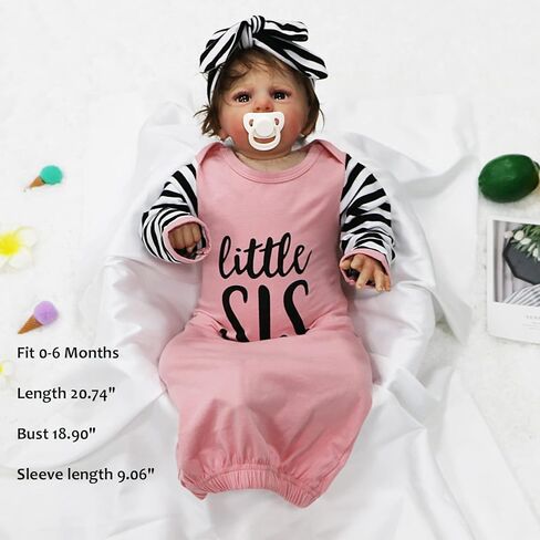 Kislio Newborn Baby Girls Boy Knotted Gown Floral Nightgown Sleeper Gown Swaddle Headband Hat Coming Home Outfit Set(Black1, 0-6 Months) in Kuwait