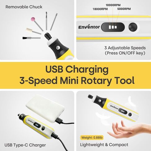 Enventor Mini Cordless Rotary Tool, 4V Power Rotary Tool Kit with 75pcs Accessories, 3-Speed 15000RPM, USB Charging, Multi-Purpose Rotary Tool for Sanding, Polishing, Engraving, Drilling, DIY Crafts in Saudi Arabia