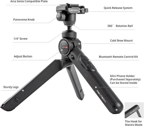 PGYTECH MantisPod 2.0 حامل ثلاثي القوائم صغير للكاميرا للسفر | حامل جيب DSLR مرن صغير الحجم مزود بـ 6 أوضاع للسفر، وحامل تثبيت لصور السيلفي على سطح المكتب ومدونات الفيديو in Kuwait