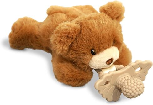 RaZbaby Sloth RaZbuddy w/RaZberry Teething Relief Pacifier – Soothes Sore Gums w/Nature-Inspired Texture, 100% BPA-Free Silicone Teether, Detachable Stuffed Animal – 3 Months+ Teether, Tan in Saudi Arabia