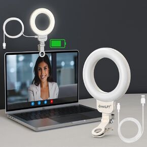 Video Conference Lighting Kit 600mAh Rechargeable, 4.5'' Computer Ring Light with Clip, 3000K-6500K Dimmable, CRI 95+ TLCI/CQS 96+ for Zoom Meeting/Live Streaming/Make up/Webcam