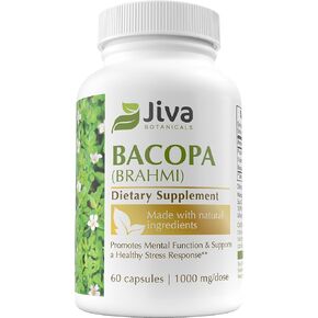 Jiva Botanicals Bacopa Monnieri/Brahmi Capsules -Organic Bacopa Supplement- Bacopa Monnieri Extract 300mg -All Natural Health Supplement Supports Brain for Focus, Energy, Memory & Clarity- 60 Capsules