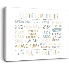 Ryeolo Room Rules Wall Art Prints - Play Room Essentials Canvas Prints Wall Art, Boho Rainbow Play Sign for Playroom Wall, Playroom Wall Decor, Room Rules Sign for Teen Girls 12x16 Inches