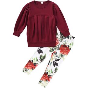 Ritatte Toddler Girls Clothes Winter Warm Long Sleeve Tops Long Pants Suit Kids Soft Cotton Fall Outfits 2Pcs Set