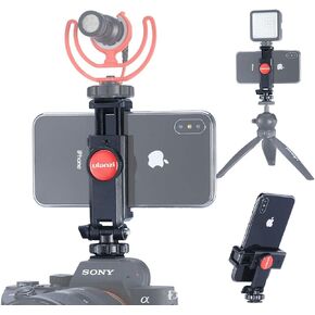 ST-06 Camera Hot Shoe Phone Tripod Mount Adapter 360 Rotation Phone Holder with Cold Shoe for Mic Light Stand Compatible with Canon Nikon Sony DSLR for DJI Ronin SC Gimbal Stabilizer