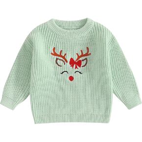 Toddler Baby Girl Sweater Bow Embroidery Crewneck Knit Long Sleeves Pullover Sweater Infant Knitwear for Fall Winter