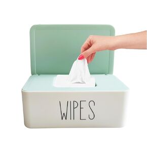 Baby Wipes Container,7.28" L * 4.80" W *2.75" H, Moorfowl Flushable Wipes Dispenser Nursery Diaper Wipes Holder for Bathroom Toilet Wipe Storage Box Baby Essentials, Green Lid White Base
