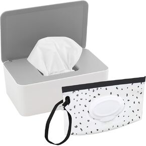 2 Pack Gray Baby Wipe Dispenser, Portable Wet Wipe Pouch, Travel Wipes Case Reusable Travel Wet Wipe Pouch for Bathroom Baby Nursery with Cover Sealed Plastic Storage Box