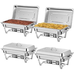 Rengue 5 QT Chafing Dishes, 4 Pack Premium Stainless Steel Complete Set, Round Chafing Dish Buffet Set, Heating and Cooling Chafing Dish for Gatherings Banquets, Buffets, Parties, Weddings