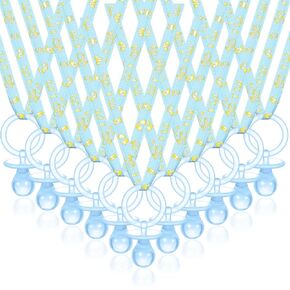 Junkin 60 Pieces Baby Shower Pacifiers Necklace Acrylic Baby Pacifiers Party Favors Pacifiers Charm Pacifiers Necklace for Girls Boys Baby Shower Party Decorations, Boy Style (Blue, White)
