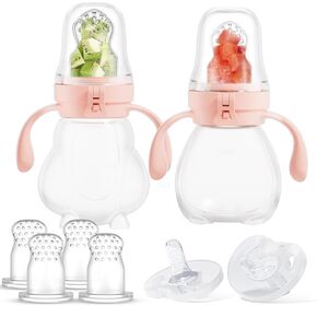 NCVI Baby Fruit Feeder | Fresh Food Pacifier | Silicone Teething Relief Toy, Appetite Stimulation for Feeding, BPA Free, 6 Replacement Nipple, 2Pack (Bear&Rabbit)