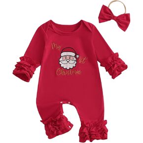 Sasaerucure Newborn Baby Girl Christmas Jumpsuit Romper with Headband Infant Girl Christmas Outfits in Kuwait