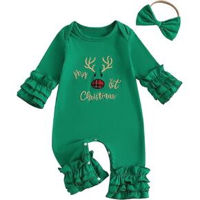 Sasaerucure Newborn Baby Girl Christmas Jumpsuit Romper with Headband Infant Girl Christmas Outfits