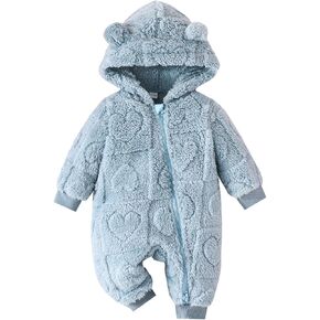 Newborn Infant Toddler Baby Girls Winter Romper Solid Color Plush Hooded Long Sleeve Jumpsuits Fashion Clothes
